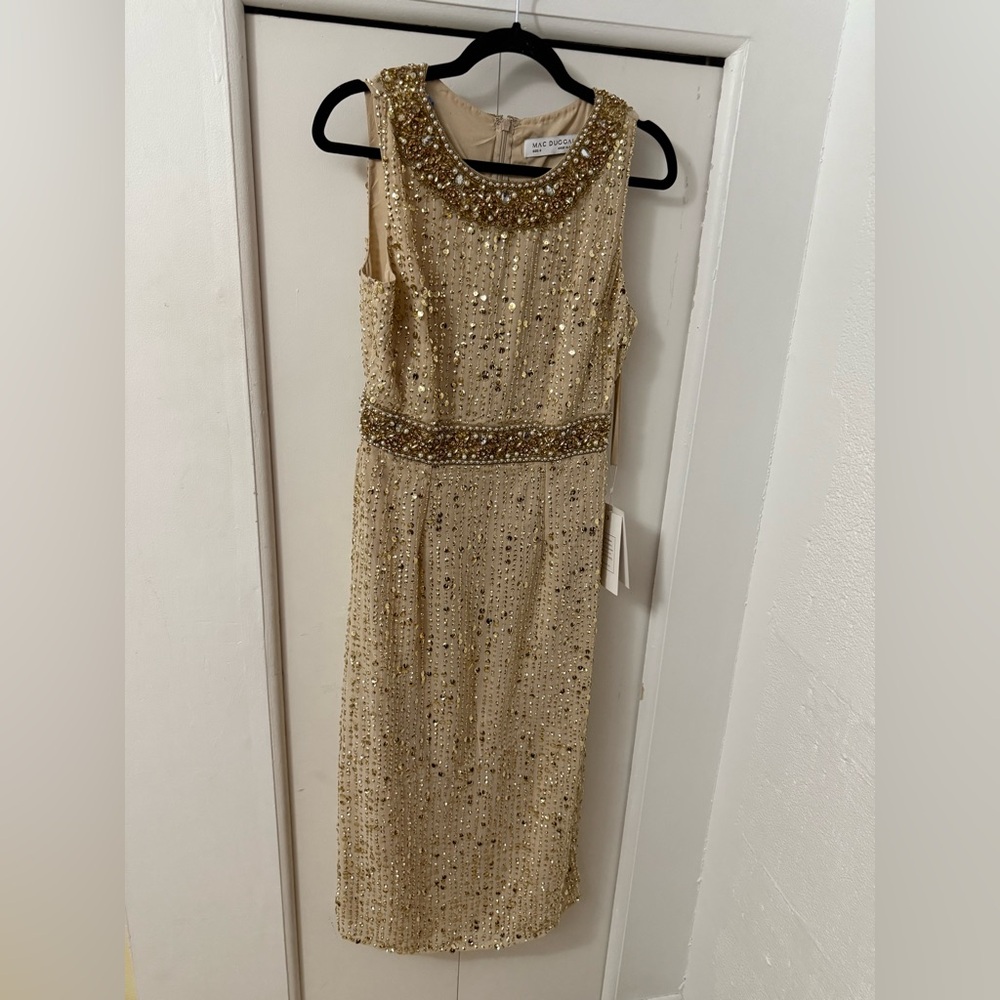 NWT Mac Duggal Midi Gold Beaded Dress - SZ 6 Women’s Cocktail Formal Wedding
